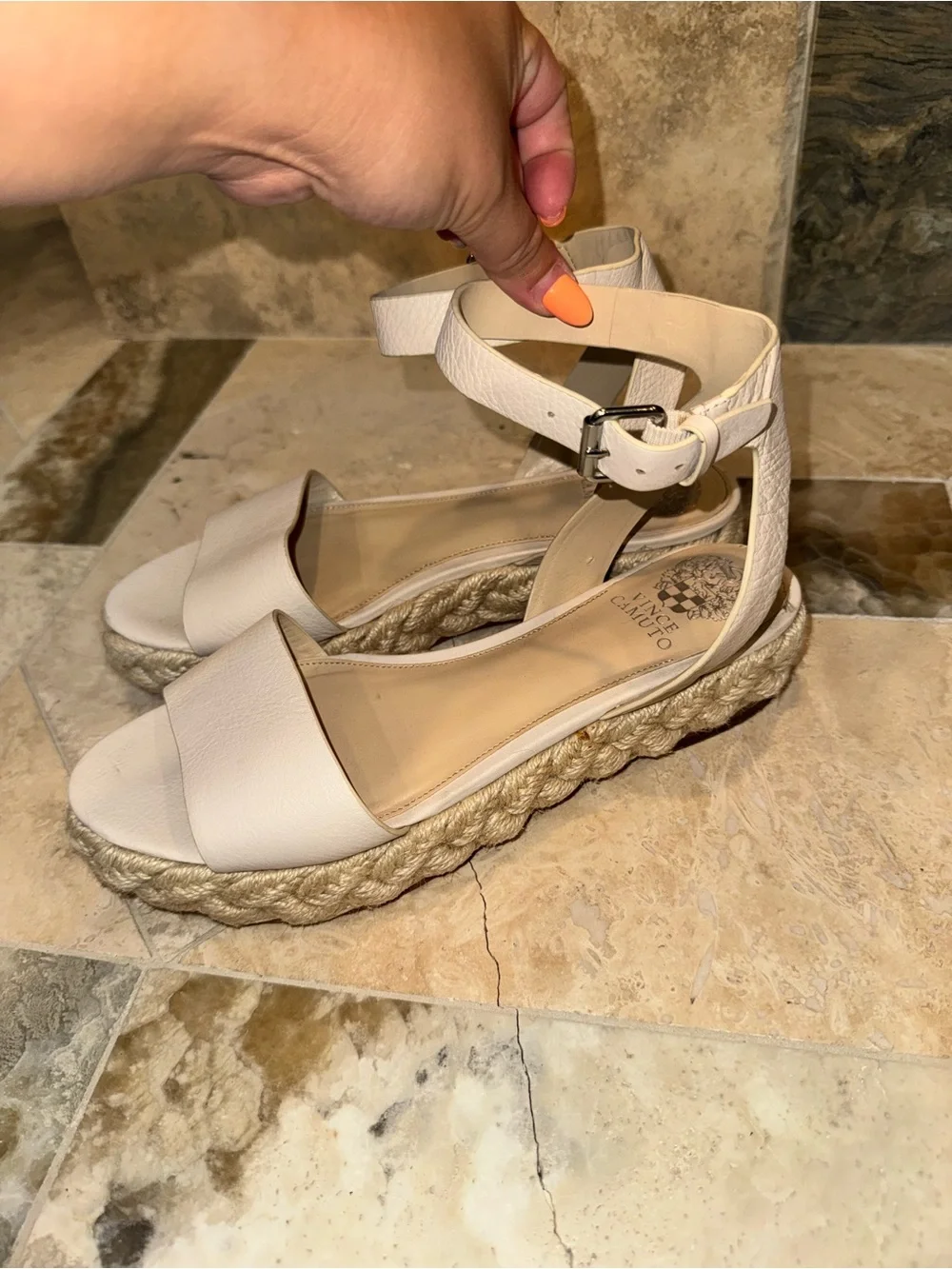 Vince Camuto Ivory Leather Espadrille Platform Sandals Size 9